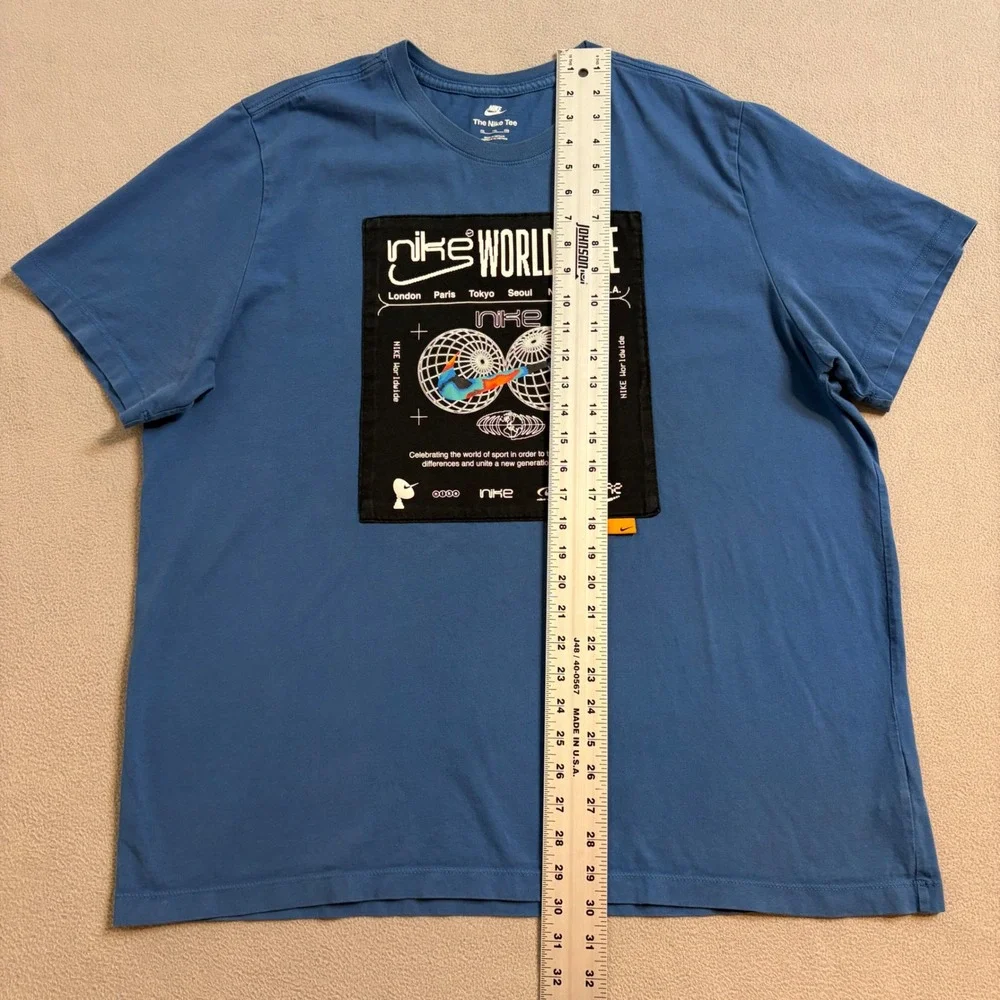 Nike Worldwide Graphic T-Shirt Mens XXL Blue Short Sleeve Cotton Tee